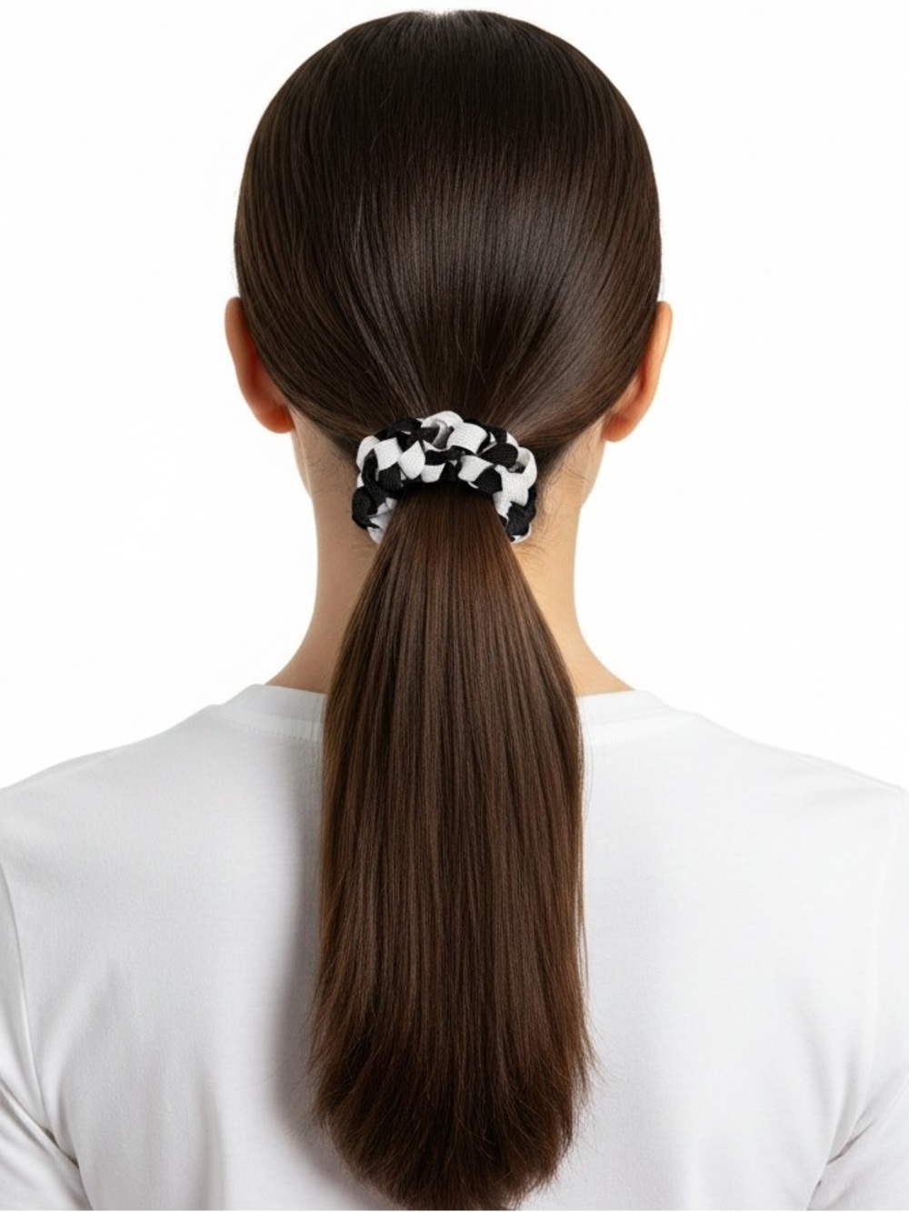 Black White Checkerboard Stretchy Comfy Elastic Looped Weaved Braided Scrunchie